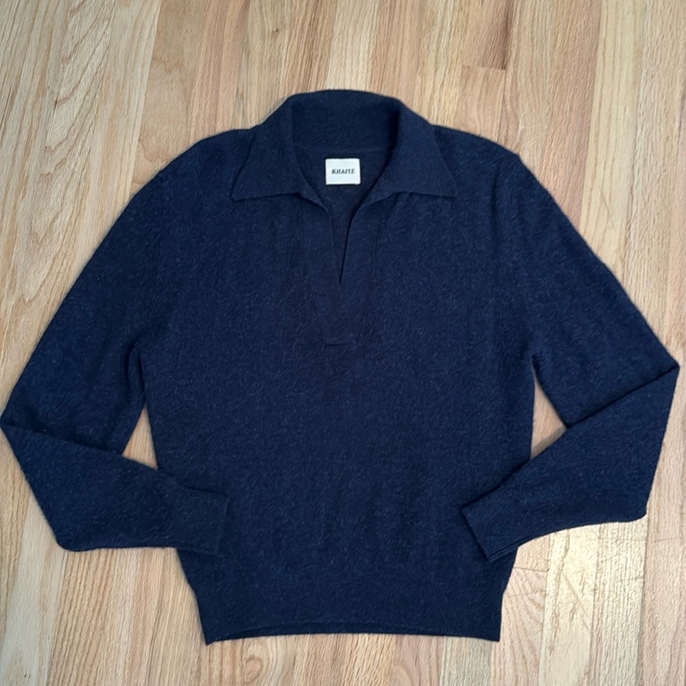 KHAITE Jo Navy Polo Cashmete Sweater Size S